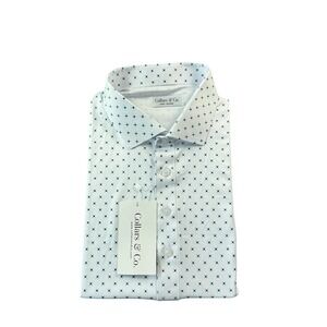 Collars & Co White Blue Geometric Dress Collar Men's Polo Size L NWT